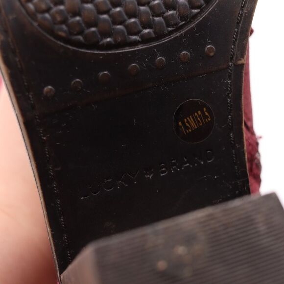 Lucky Brand Red Suede Ankle Booties 7.5 Boho Western Fall Western Winter Look - Picture 10 of 13